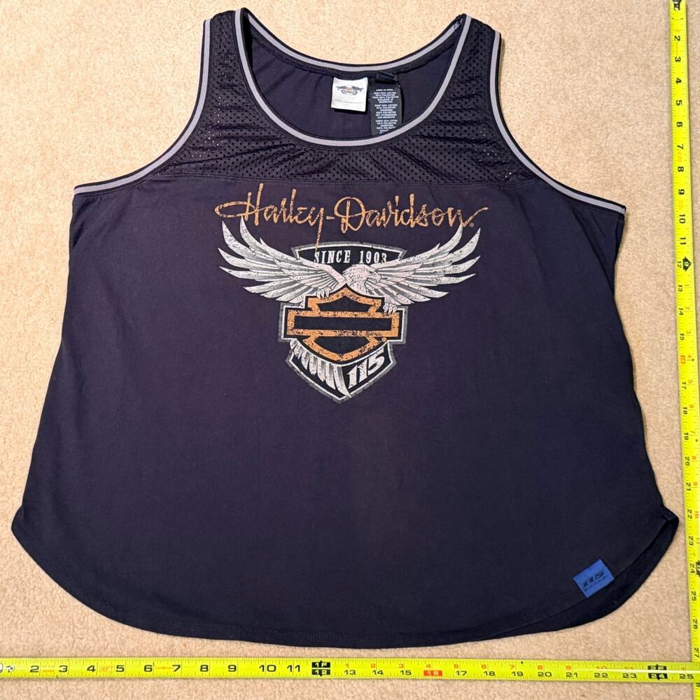 Harley-Davidson 115th Anniversary Tank Top Women's 1W Black Mesh Eagle Graphic